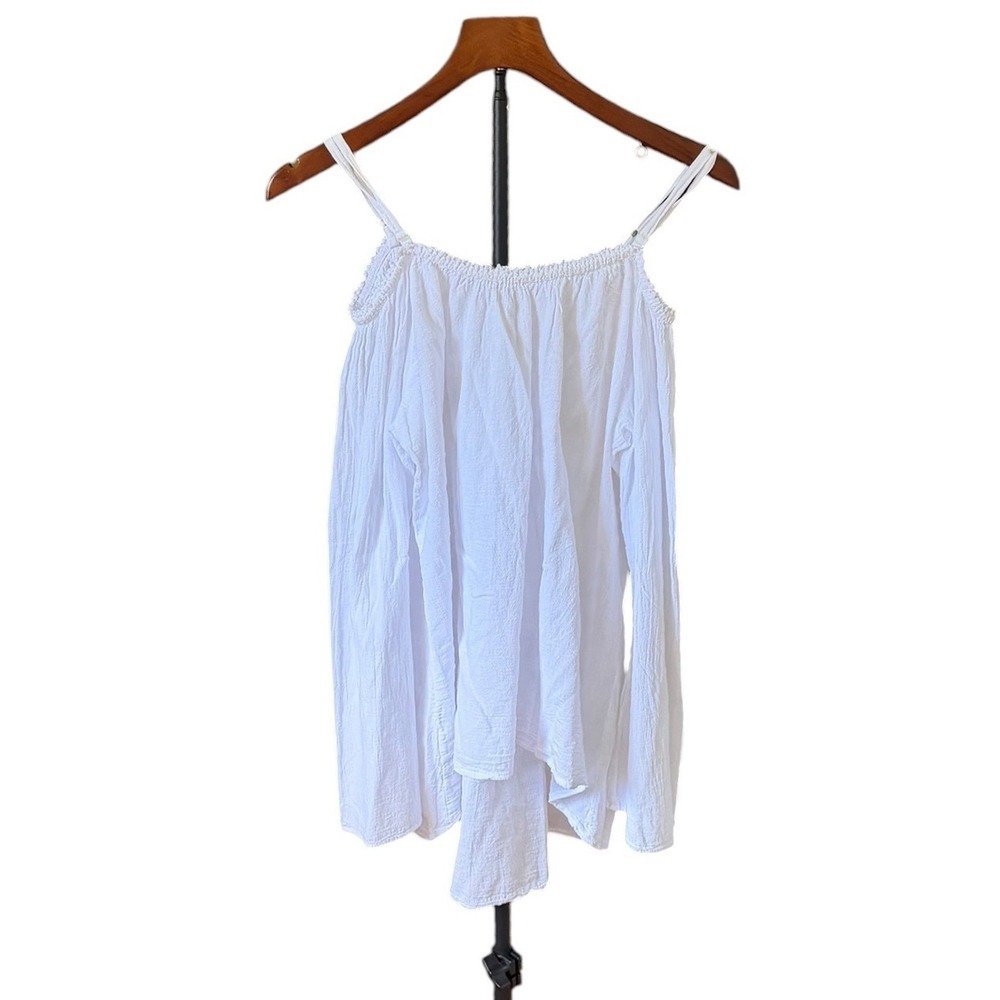 Blanco White 100% Cotton Fairy Whimsy Cold Shoulder Bell Sleeve Blouse Top XL